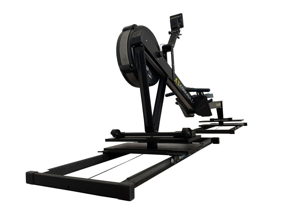 FlowRow Board für Concept2 RowErg, Ausführung für Concept2 Slides – Gesamtansicht schräg von vorn
