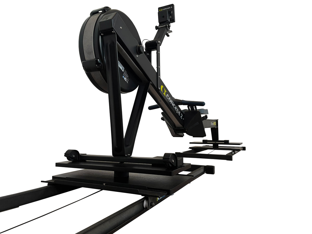 FlowRow Board für Concept2 RowErg, Ausführung für Concept2 Slides – Gesamtansicht schräg, nah