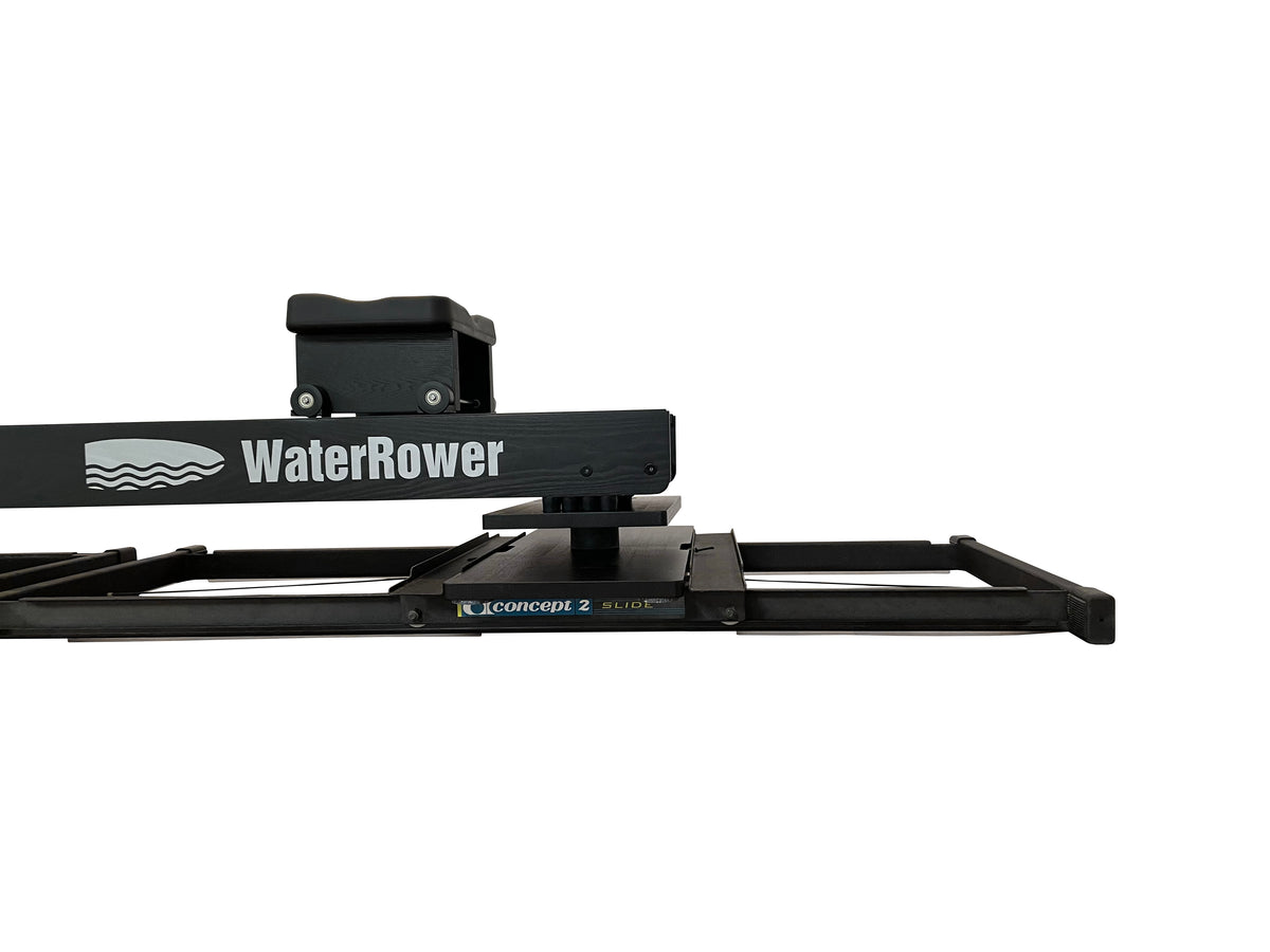 FlowRow Board für WaterRower Original, Ausführung für Concept2 Slides – Detail: Fuss auf dem Slide